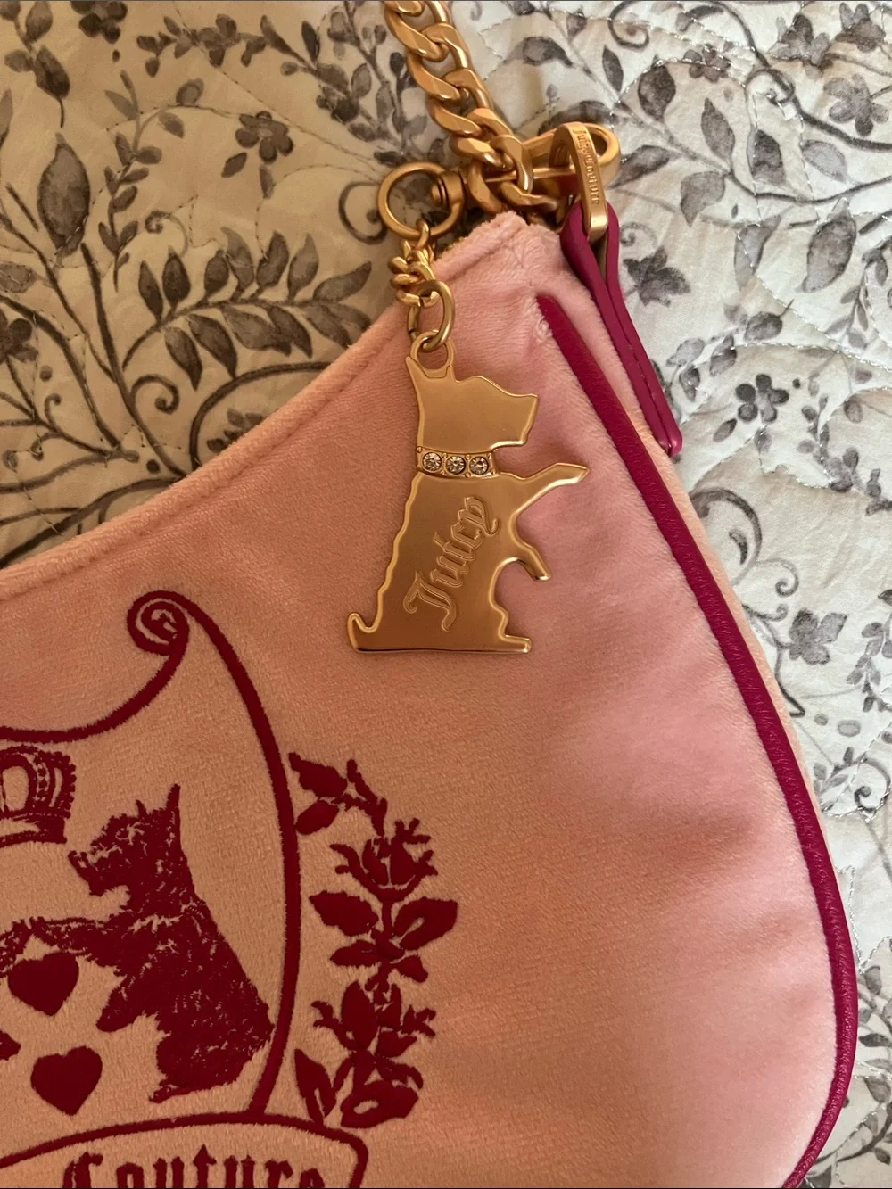 (No pom poms on it) Juicy Couture Two-Tone Pink Embroidered Shoulder Bag